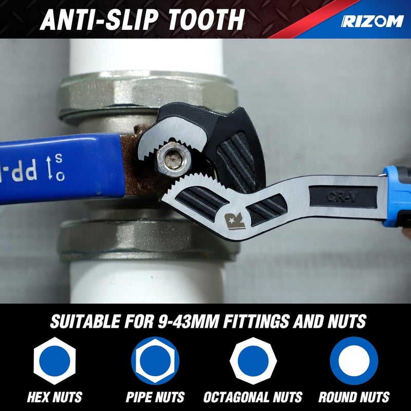 Rizom Self Adjusting Wrench, 8” and 12” Pipe Wrench, 2-Piece Self Adjustable Wrench Set with 3/8 to 1-3/4 inch Jaw Open - Image 4